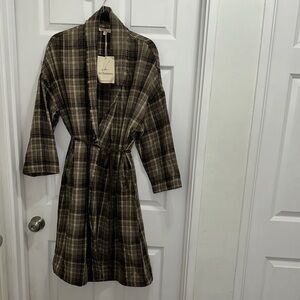Grade & Gather Bohemian Plaid Wrap Trench Coat - Brown & Black